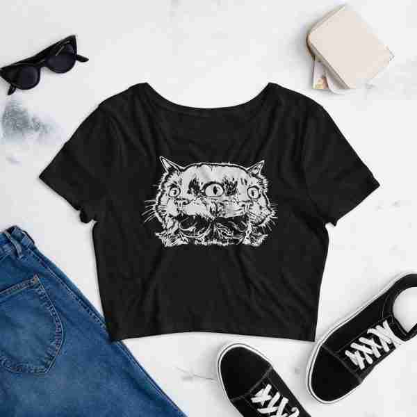womens crop tee black front 62b0fcc74f6db scaled Witchy Cat Crop Top - Familiar Cat Design from Headtap.net Witchy Cat,cat familiar